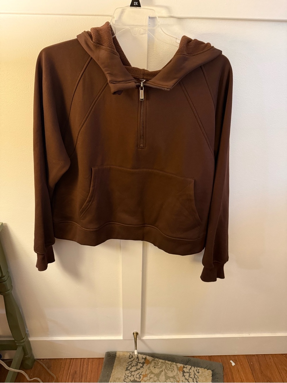 Women's Brown Half-Zip Hooded Sweatshirt